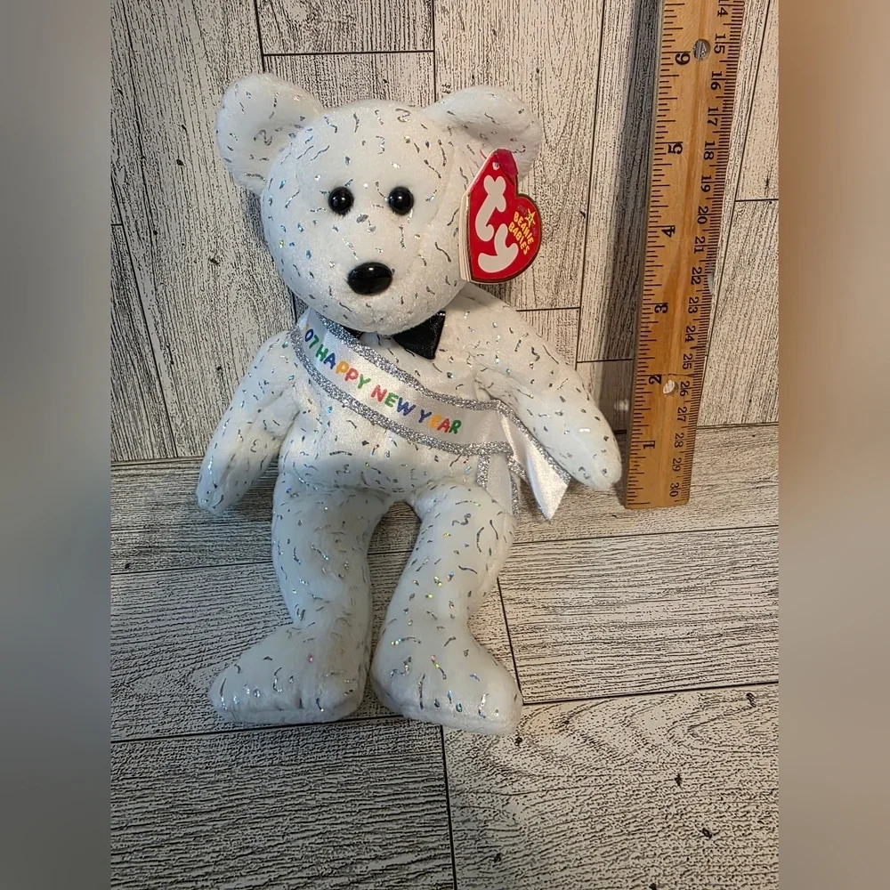 Ty New Year 2007  White Bear with Festive Sash